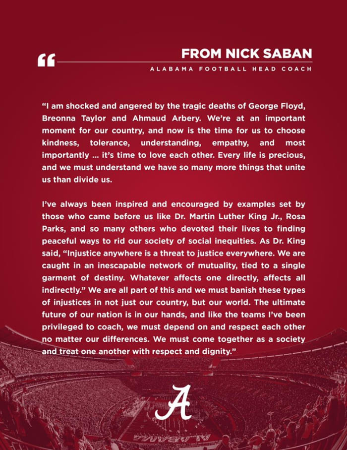 Nick Saban George Floyd Statement